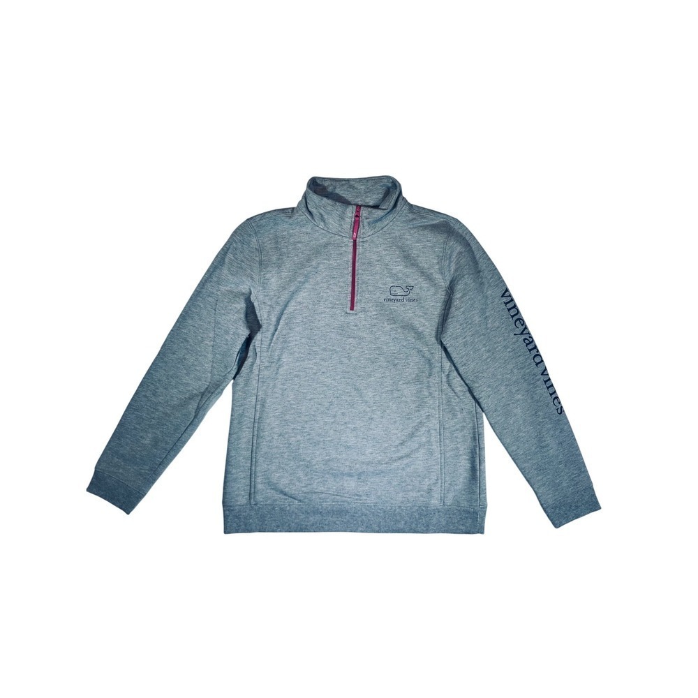 Vineyard Vines Women's Gray Quarter Zip Pullover Sweatshirt Whale Logo Sleeve